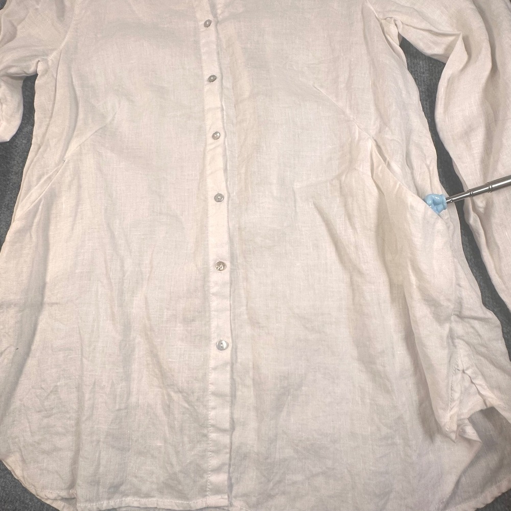 Sigrid Olsen Womens White 100% Linen Long Sleeve Button Down Tunic Top Large - Picture 2 of 6